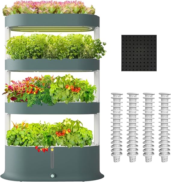 4-Tier 64-Pod Hydroponics Growing System, Large Vertical Hydroponic Garden with LED Grow Lights & Automatic Water Pump, Self-Watering Planter for Herbs, Lettuce & Vegetables