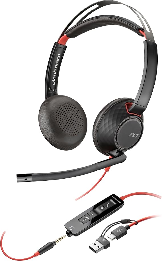 Plantronics Poly Blackwire 5220 Stereo USB-C Headset + 3.5mm Plug + USB-C/A Adapter
