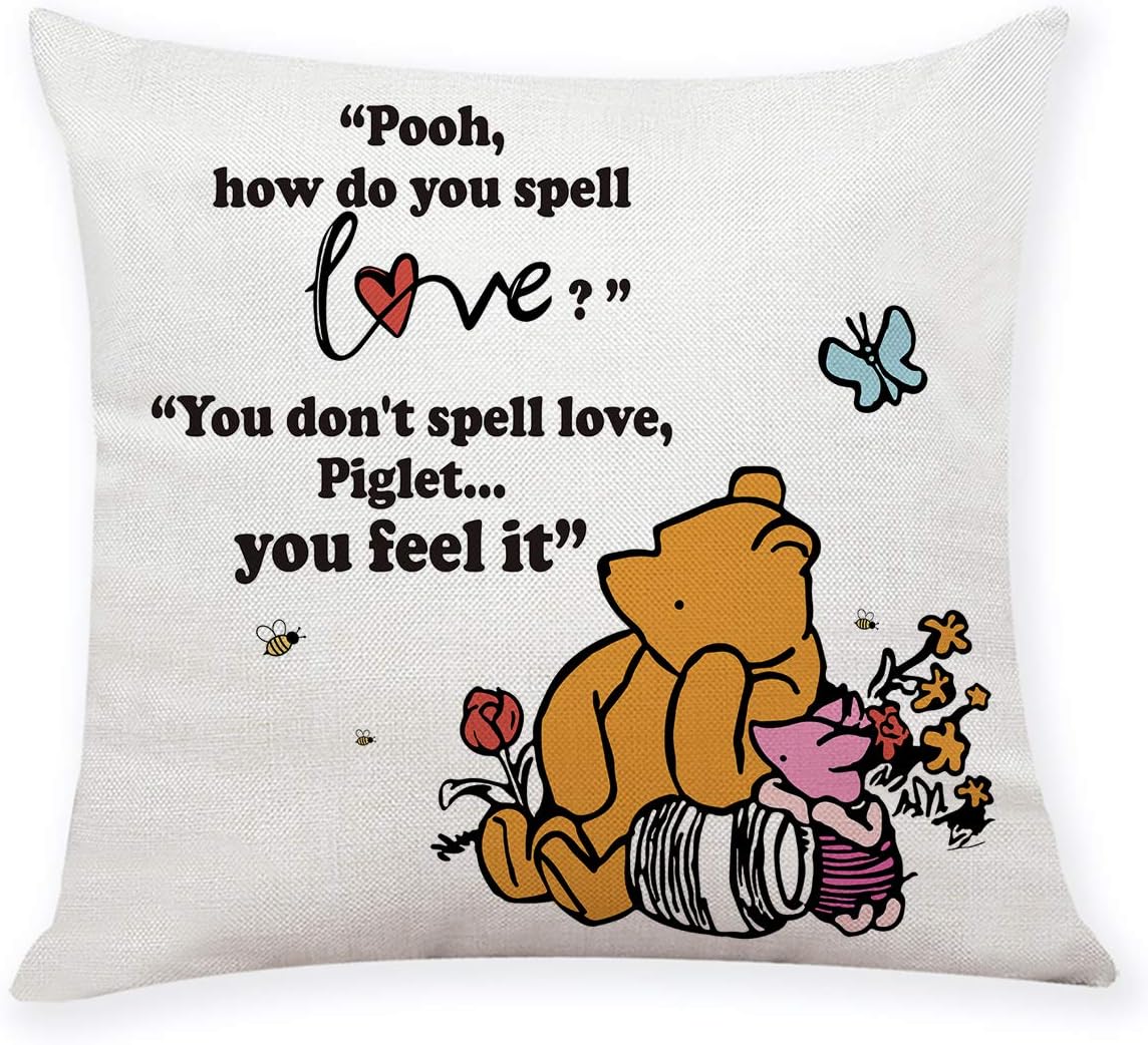 chillake Classic Winnie The Pooh Quotes Pillow Covers - Pooh Pillow Case Cushion Cover for Sofa Couch Decor - Funny Best Friend Friendship Quote Gift 18”x 18”Inch