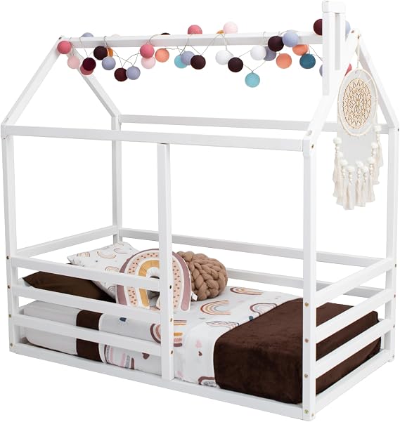 Montessori floor bed for toddler, Montessori house bed for kids, Children's floor bed with rails, Kid's house bed frame - US TWIN size