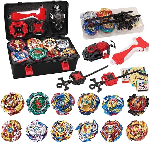 Battling Top Set 12 Spinning Tops 3 Two Way Launchers 1 Handle Gyro Game with Storage Box Gift for Kids,Boys