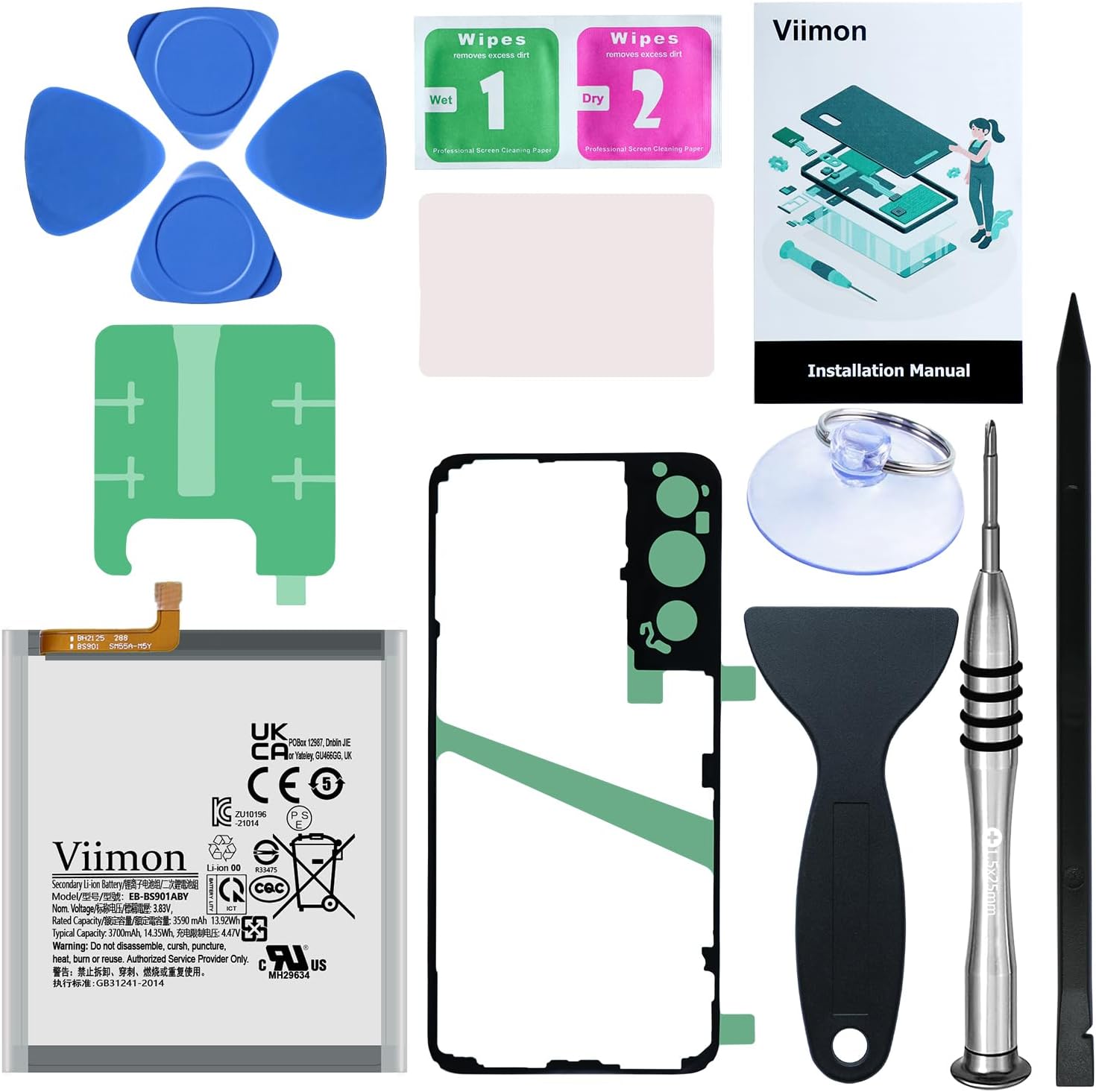 for S22 Battery Replacement Kits (New Upgraded) Compatible with Samsung Galaxy S22 5G SM-S901U All Models with Adhesive, Installation Manual and Repair Tool Kits