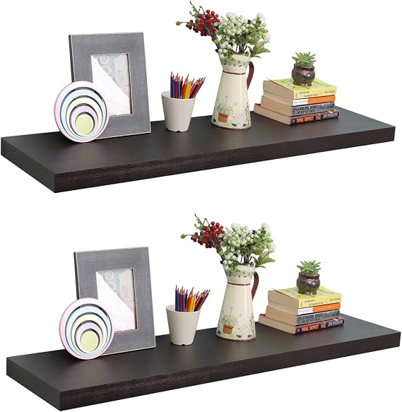 36 Inches Wall Mounted Floating Shelves Set of 2,Espresso Wall Display Ledge Shelf Wide Panel 12 Inches Deep,35.43" L x 11.81" D x 2" T, Deeper Than Others, Espresso
