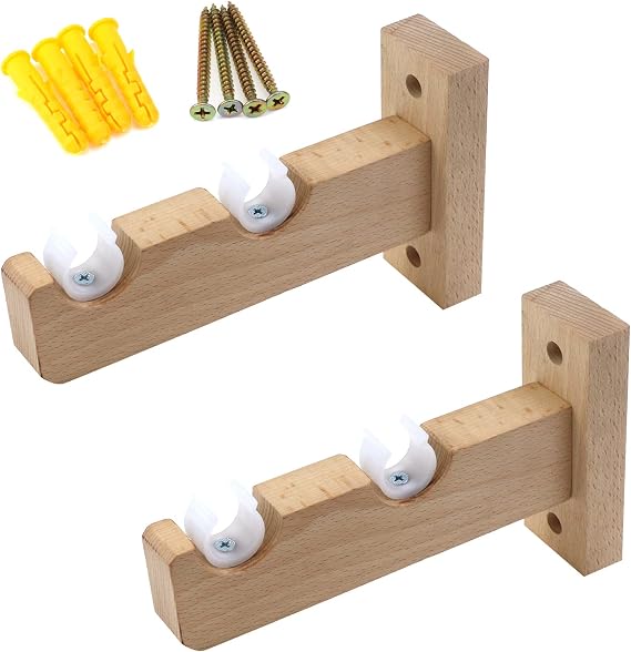 KUMGROT 2pcs Window Curtain Brackets Wood Curtain Rod Holder