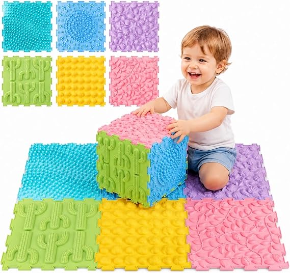 edusense TPU Sensory Floor Mats - Textured Tactile Tiles for Kids | Non-Slip Tactile Mats for Autism Sensory Play, Sensoryroom,Classroom, Therapy, Motor Skills, Ages 3+,Outdoors&Indoors