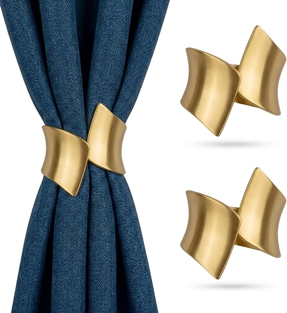 2 Pack Golden Wire Drawing Spring Clip Curtain Tiebacks Holdback Buckles