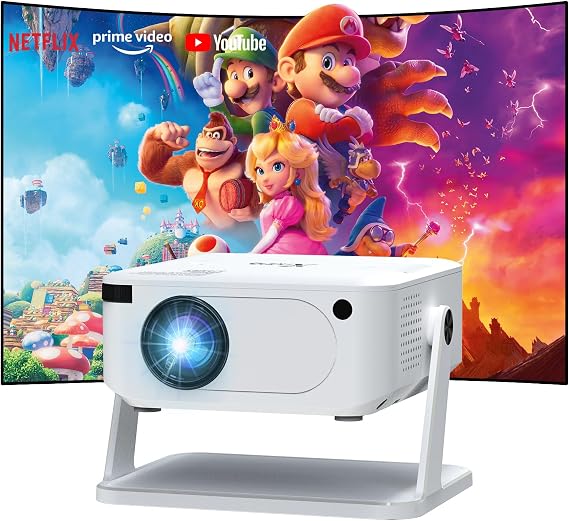 Mini Projector 4K support with WiFi 6 and Bluetooth 5.0, 4w Speaker, Auto Vertical Keystone 45 Rotatable Portable Proyector for Home Bedroom Outdoor