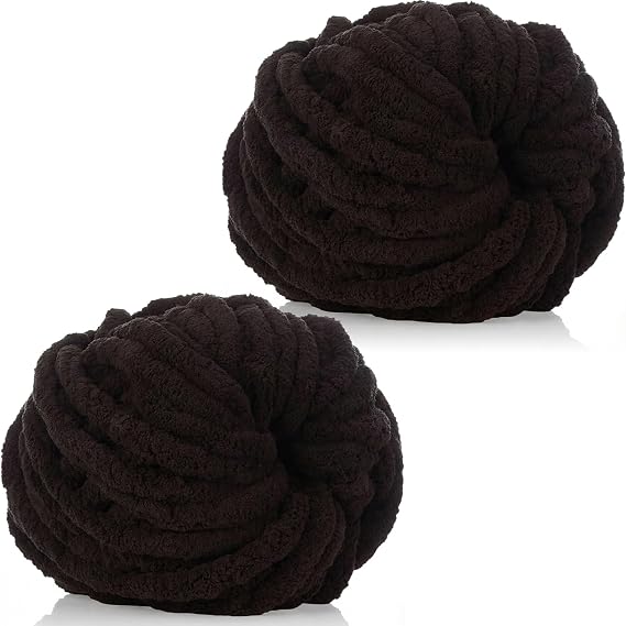 Chunky Crochet Yarn 2×250g Thick Soft Fluffy Chenille Yarn,Multicolored Knitting Chunky Wool,Super Chunky Yarn for Crocheting Blankets,Hats,Cushions&Bags(Coffee)