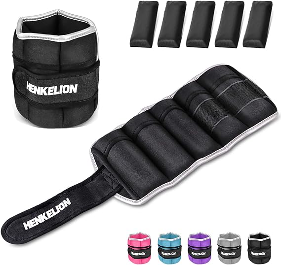 Henkelion 1 Pair 2 3 5 10 Lbs Adjustable Ankle Weights for Women Men Kids, Strength Training Wrist and Ankle Weights Sets for Gym, Fitness Workout, Running, Lifting - Black Grey Pink Blue Purple