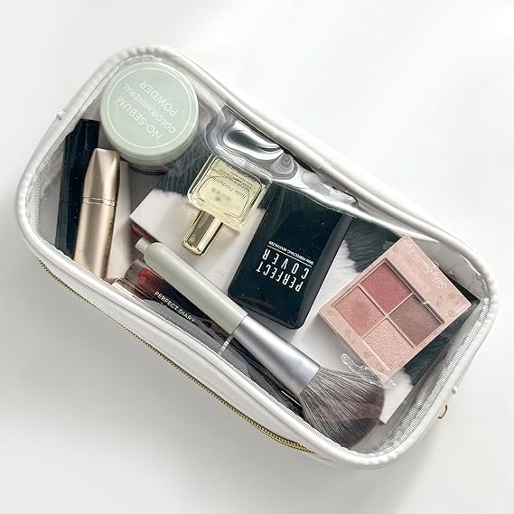 Clear Makeup Bag Mini Cosmetic Bag for Purse Small Toiletry Travel Bag for Women Cute Zipper Pouches Essentials Purse Organizers Bag (White, Small)