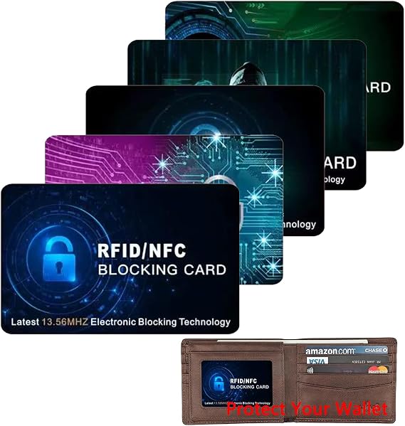 RFID Blocking Card, Anti-theft NFC Bank Debit Credit Card Protector, Protects Entire Wallet Purse For Men & Women (5 pieces)