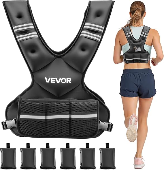 VEVOR Adjustable Weighted Vest, 11-20lb/20-32lbs/35lbs/40lbs Weight Vest with 6 Ironsand Weights and Reflective Stripe, Workout Equipment for Strength Training Running Jogging