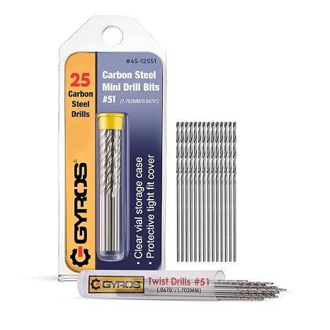 GYROS 25 PCS #51 Micro Drill Bit Set Small Drill Bits for Jewelry, Plastic, Resin, Soft Metal Carbon Steel Wire Gauge Mini Twist Drill Bit Set for Pin Vise Hand Drill & Rotary Tool