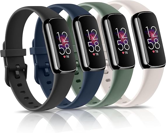 4 Pack Bands for Fitbit Luxe Bands, Soft Silicone Wristband Replacement Strap for Fitbit Luxe/Luxe Special Edition Fitness Tracker Women Men (Black/Starlight/Abyss Blue/Avocado Green, Small)