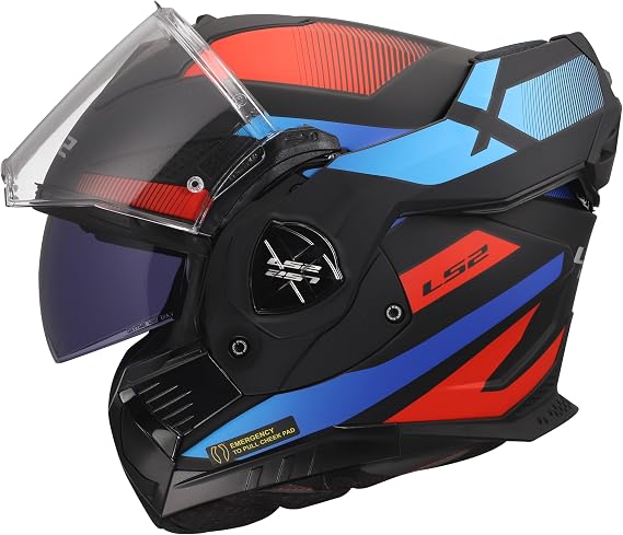 LS2 FF901 Advant X Modular Motorcycle Helmet. 180° Flip Front Dual Visor Full Face Motorbike Helmet. ECE 22.06 Certified - NOVA - Matt Black Red Blue - XL