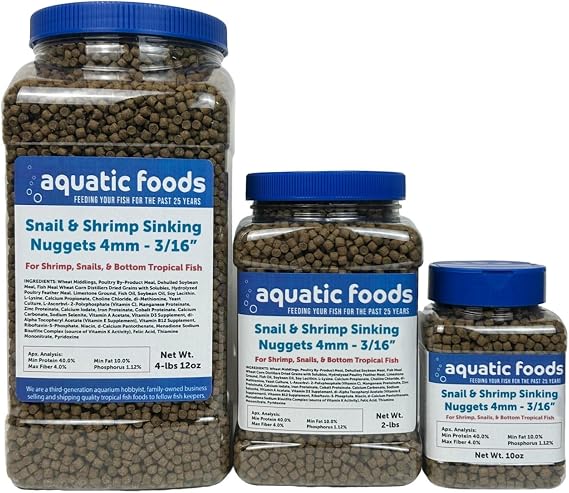 Snail & Shrimp 4mm-3/16 Sinking 40% Protein Nuggets...10oz Small Jar