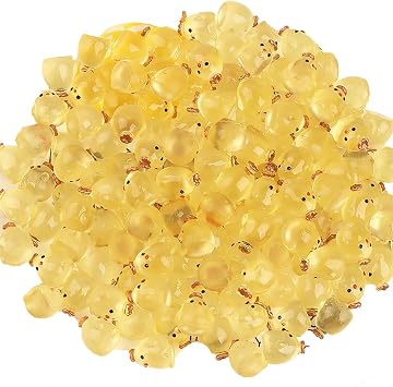 50 Piece Mini Crown Chick Resin Decorative Ornaments, Glow-in-The-Dark, Yellow Translucent, 0.4 x 0.6 x 0.4 Inch, for Miniature Scenes and Moss Decor