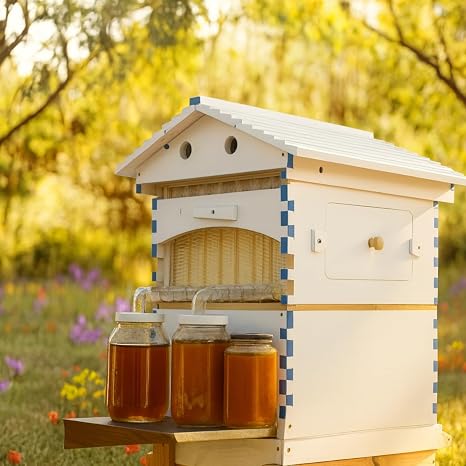 Bee Hive Starter Kit Automatic Beehive Box Set for Easy Beekeeping, Complete Bee Hive Boxes for Beginners