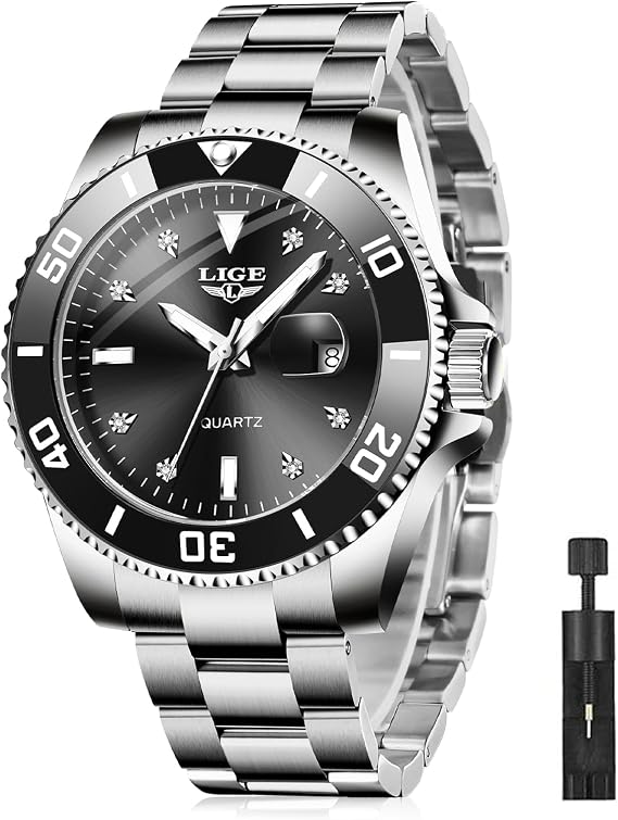 Watches for Men Luxury Diamond Business Dress Quartz Analog Waterproof | 3ATM Two Tone Stainless Steel Waterproof Luminous with Date Casual Wirst