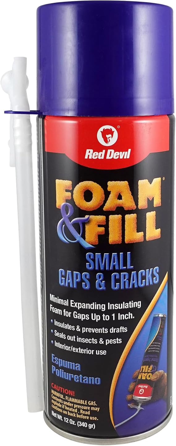 Red Devil 0913 Spray Foam & Fill Small Gaps & Cracks Expanding Insulation, Polyurethane Sealant, 12 oz, Off-White, Pack of 1