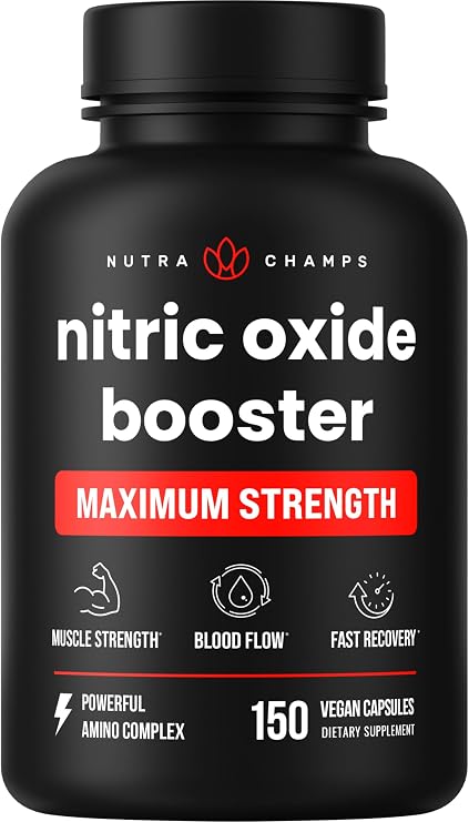 NutraChamps Nitric Oxide Supplement, L-Arginine, L Citrulline Malate, AAKG, Pine Bark, Grape Seed Extract, Extra Strength Nitric Oxide Booster, Nitric Oxide Pills, Strength, Energy, Blood Flow
