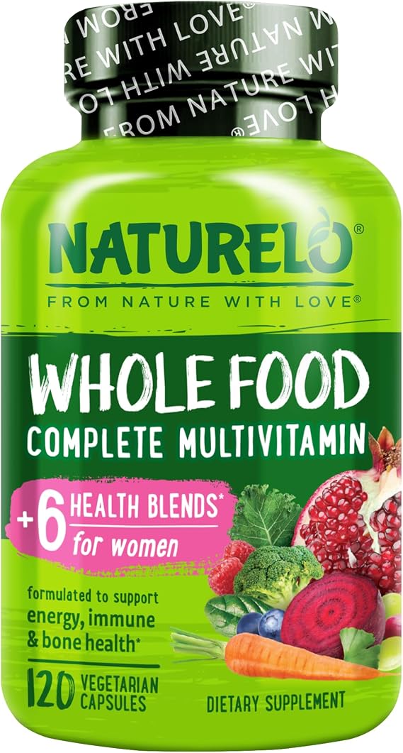 NATURELO Whole Food Multivitamin for Women - with Vitamins, Minerals, Organic Extracts - Supplement for Energy and Heart Health - Non GMO - 120 Vegan Capsules