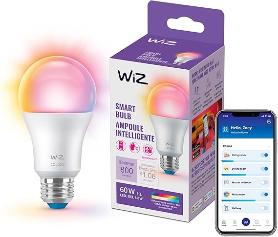 WiZ Connected LED Smart Light Bulbs, Sunset to Sunrise Automation + Motion Detection + Control with Voice or App, Full Color A19 60W 800LM E26 Indoor, Matter Compatible - 1 Pack