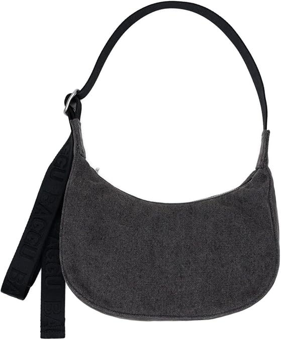 BAGGU Small Denim Crescent Bag - Washed Black Denim