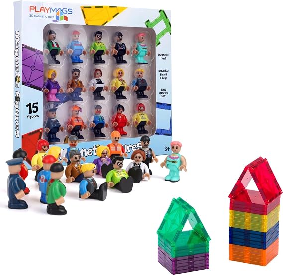 Playmags Starter Set Complete Magnetic Figures Super Durable Magnetic Tiles with Vivid Clear Colors STEM Toys for Kids