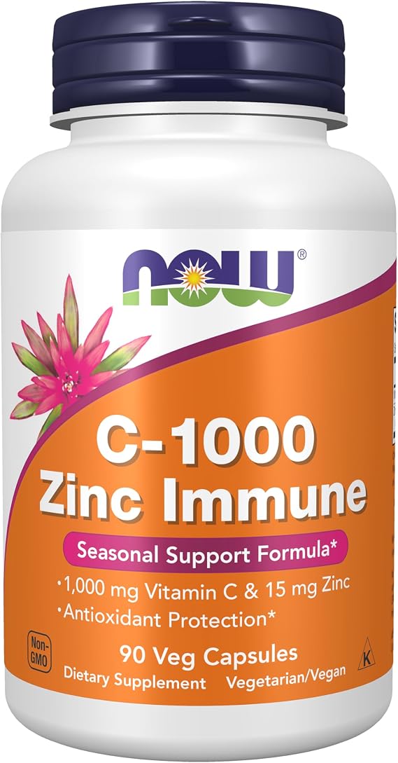 NOW Foods Supplements, C-1000 & Zinc Immune, Seasonal Support Formula*, Antioxidant Protection*, 90 Veg Capsules