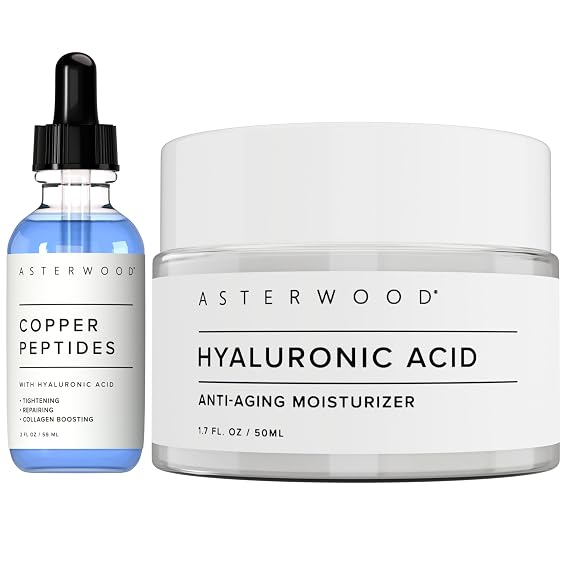 Asterwood Naturals Copper Peptides Serum 2oz + Hyaluronic Acid Moisturizer