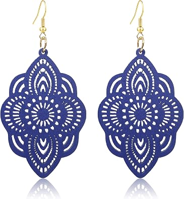 KaFu Bohemian Wood Earrings for Women Handmade Vintage Geometric Hollow Wooden Dangle Earrings Lightweight African Ethnic Statement Earrings Jewelry
