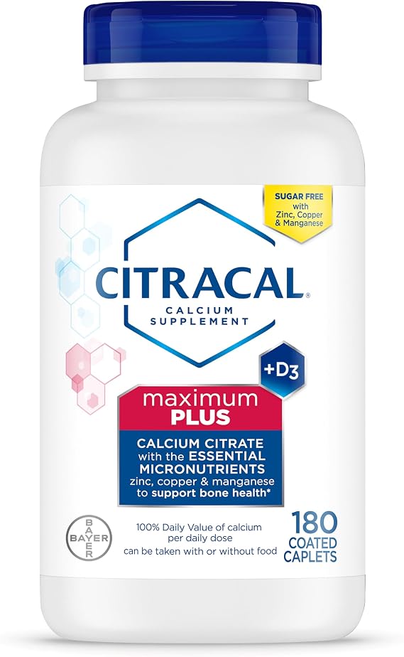 Citracal Maximum Plus Calcium Supplement - Calcium Citrate with Vitamin D3, Zinc, Essential Minerals for Bone Health Support, Ages 12+, 180 Count (Packaging May Vary)