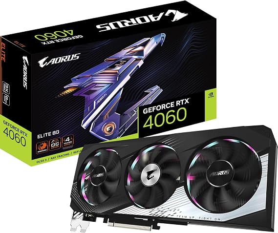 Gigabyte NVIDIA GeForce RTX 4060 AORUS Elite Graphics Card - 8GB GDDR6, 128-bit, PCI-E 4.0, 2640MHz Core Clock, 2x DP 1.4, 2x HDMI 2.1a, NVIDIA DLSS 3 - GV-N4060AORUS E-8GD