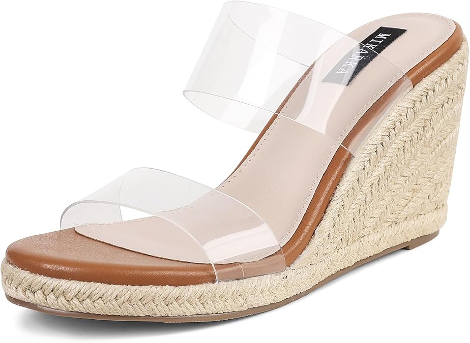 mikarka Wedges Sandals for Women - Open Toe Slide Espadrilles Wedge Heels | Dressy Summer Wedges, Platform Beach Sandals, Slip-On Easy to Walk, Comfort Cushioned Insole, Daily Wear for Casual Vacation