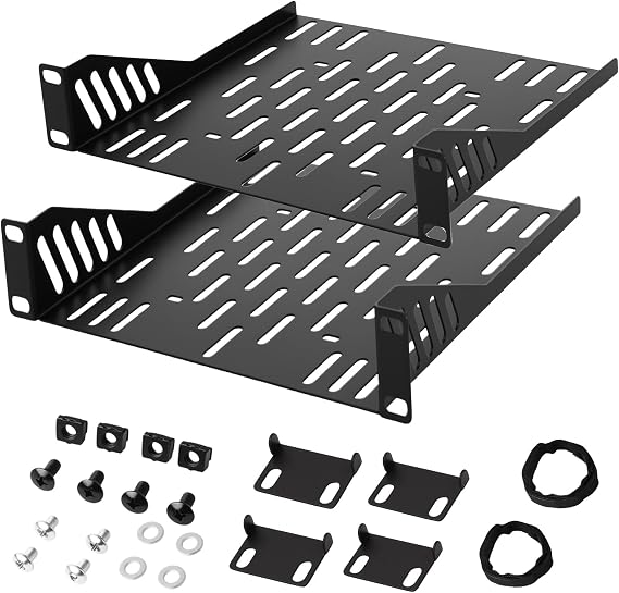 2 Pcs 10 inch 1U Server Rack Shelf, Heavy Duty Vented Mount with 7.87" Depth, Enhanced Airflow for Network Equipment & Computer Racks