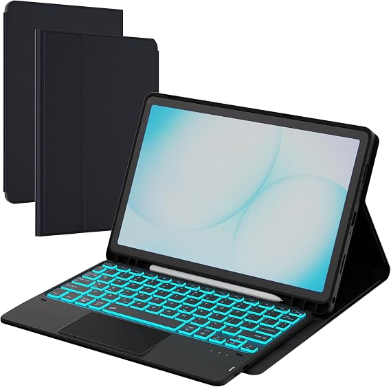 for Galaxy Tab A9+/A11+ 11 inch Case with Keyboard - 7 Color Backlit Detachable Wireless Tablet Cover with Touchpad - Galaxy Tab A11 Plus 11" /A9 Plus Samsung Keyboard Case with Pen Holder Black