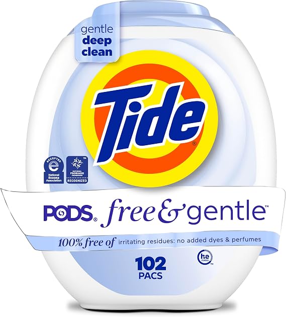 Tide PODS Free & Gentle Laundry Detergent Soap Pacs, 102 Count, Tide PODS Laundry Detergent, Laundry Detergent Pacs, Laundry PODS Detergent