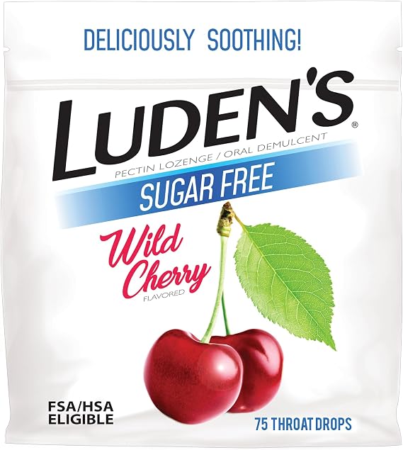 Luden's Sore Throat Relief Drops, Sugar-Free Wild Cherry, 75 Count