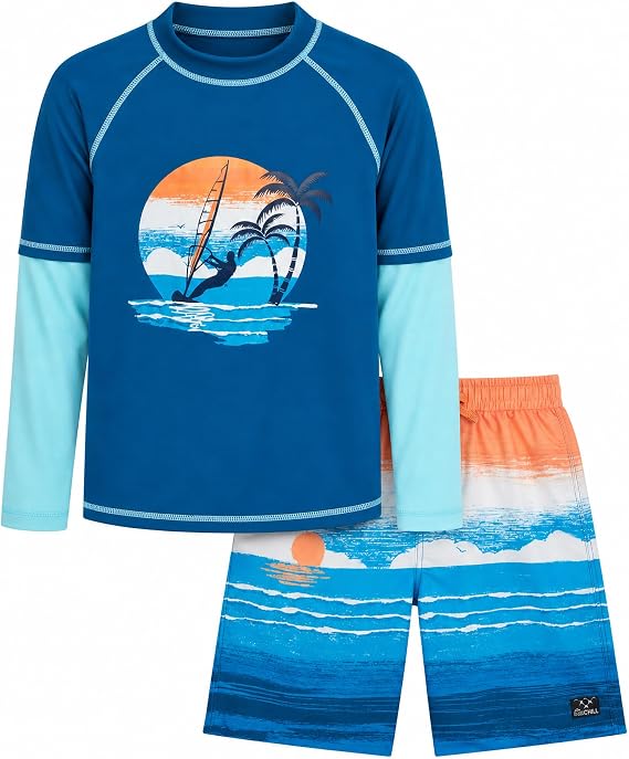 Big Chill Boys 2-Piece UPF 50+ Long Sleeve Rash Guard & Swim Trunks