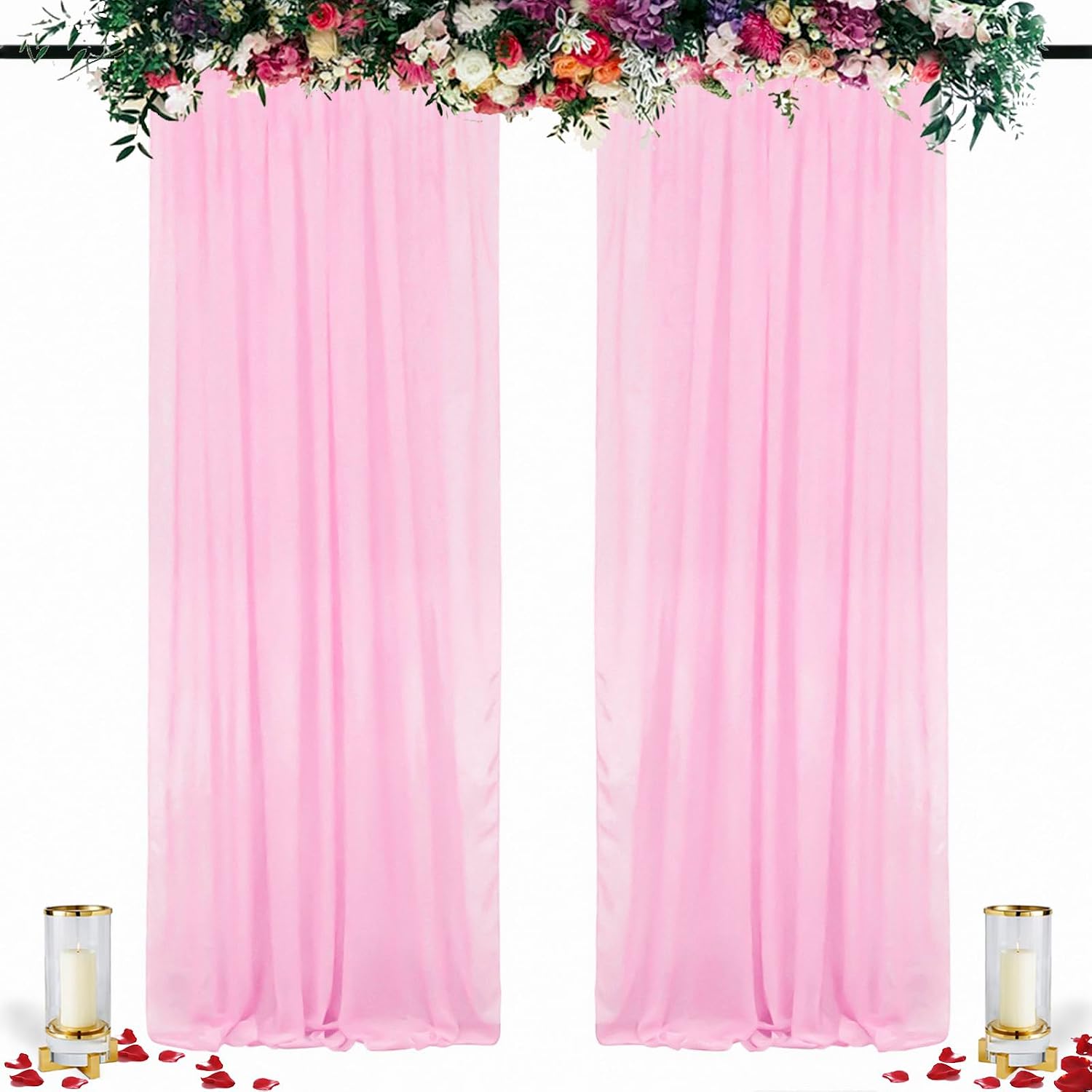DUOBAO Pink Chiffon Backdrop Curtains 5FTx8FT Romantic Wedding Decor 2-Pack 96 Inch Long Voile Seamless Bright Curtain Drapes for Weddings Bedrooms Parties Photography