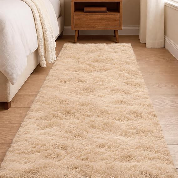 Runner Rug Living Room,Beige Area Carpet Fluffy Washable Soft Shaggy Anti Slip Modern Decor Mat for Bedroom Hallway Entryway Beside, 60x180 cm