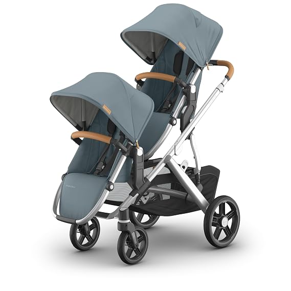 UPPAbaby Vista V3 Stroller + RumbleSeat V3 - Convertible Single-to-Double Stroller System - Toddler Seat, RumbleSeat Accessory, Adapters Included - Callum (Stone Blue/Silver Frame/Sand Leather)