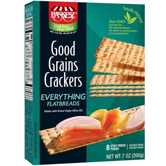 Snacktery Everything Flatbread Crackers - All Natural Thin Crackers in 8 Stay-Fresh Packs - Crispy Flat Bread Crackers for Cheese, Spreads, Dips - 7 oz