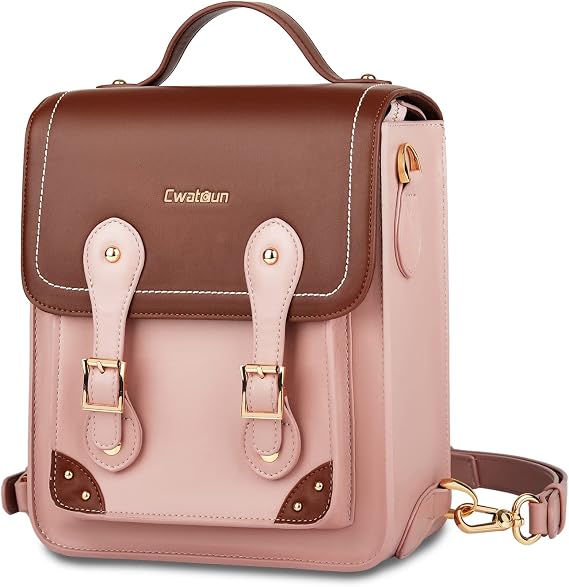 Cwatcun 3-in-1 Retro Camera Bag, PU Leather Crossbody/Backpack