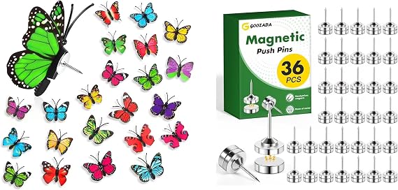 50Packs Butterfly Push Pins, 36 Pack Magnetic Pushpins, Silver Magnet Thumb Tacks, Metal Magnet Tacks, Decorative Pushpin Clip, Push Pins for Bulletin Board, Cork Board, Wall, Photo