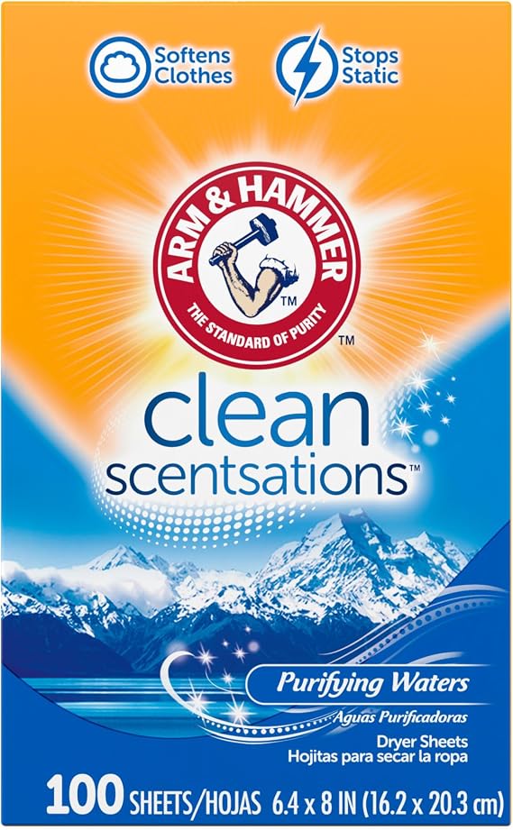 ARM & HAMMER Fabric Softener Dryer Sheets, Purifying Waters, 100 Count