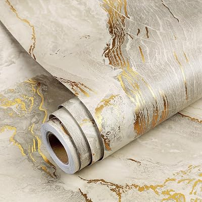 YENHOME 30X200 Beige Gold Marble Contact Paper for Counter Top Peel and Stick Waterproof Removable Marble Wallpaper Peel and Stick Countertops for Kitchen Backsplash Bathroom Wall Paper Modern Roll