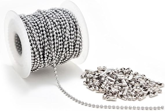 55 Feet Stainless Steel Ball Chain with 100 Connectors 2.3mm Bead Chain Roll for Dog Tags, Necklaces for Men, Jewelry Making, Keychains, DIY Crafts