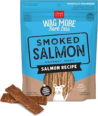 Cloud Star Wag More Bark Less Jerky Dog Treats, Smoked Salmon, 10 oz. Pouch